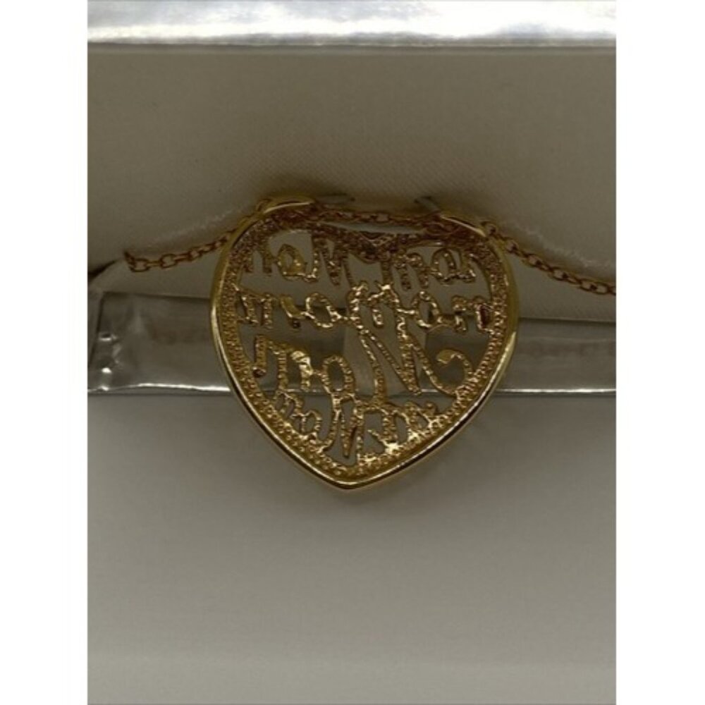 VTG Mom Diamond Accent Necklace 18k Yellow Gold Plate Heart Pendant 18" NOS Love - Picture 4 of 6